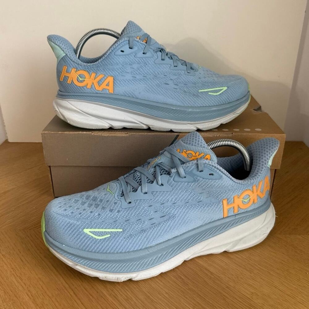HOKA ONE ONE Clifton 9 Blue/Yellow Men Running Sneakers- SZ 9 Wide